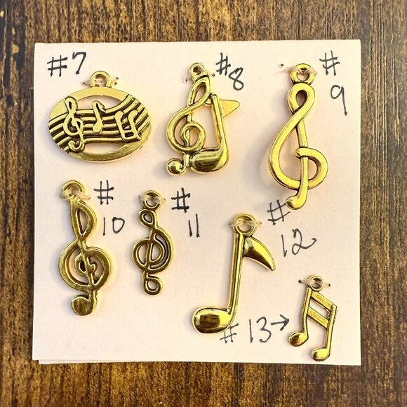 Gold Tone Set of 7 Music Charms Treble Clefs and Music Notes - Picture 9 of 9